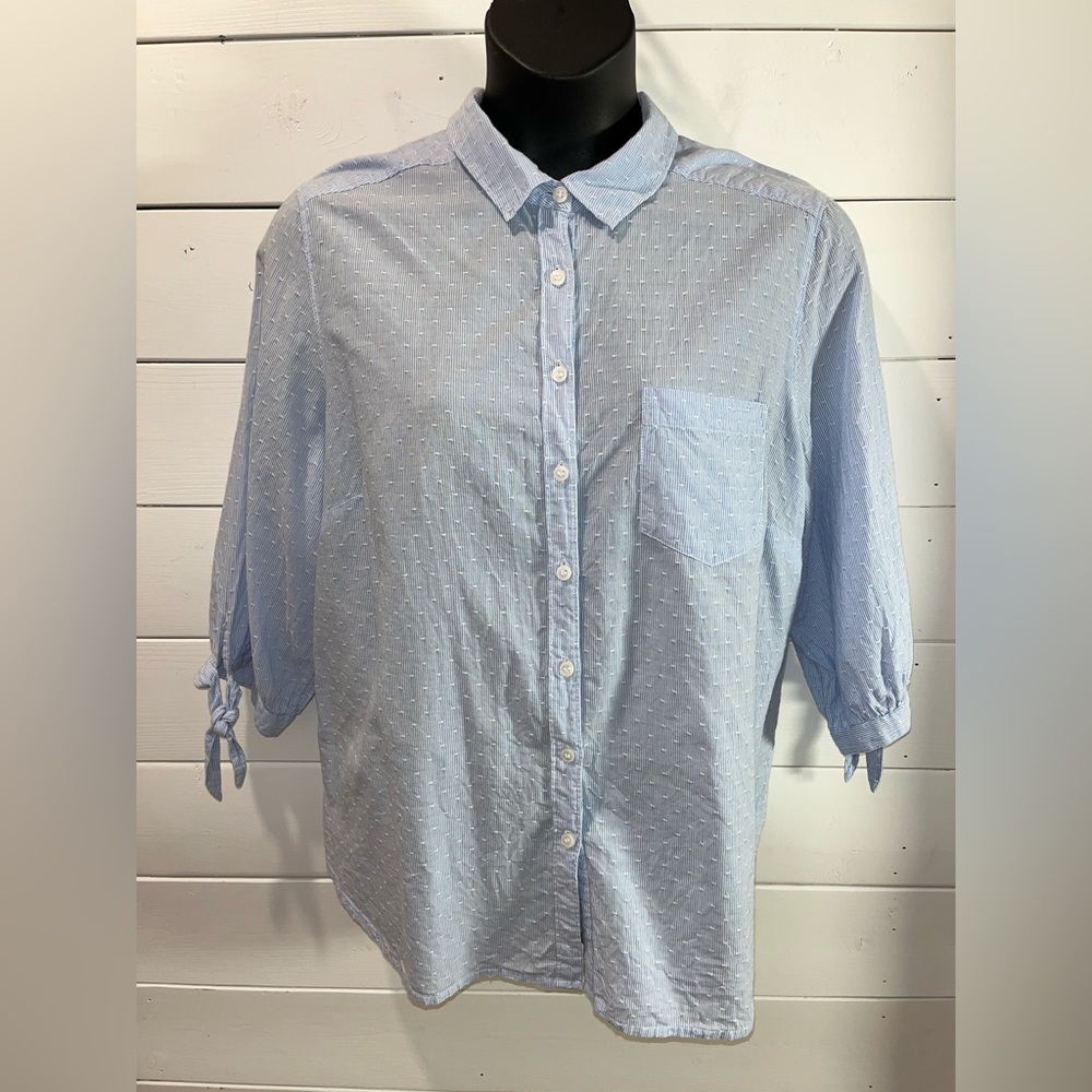 DC JEANS – Blue Striped Button-Up Shirt – Size 1X